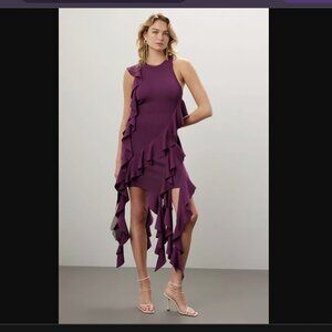 -PRE LOVED- JONATHAN SIMKHAI WILDA RUFFLE DRESS IN PURPLE SZ M